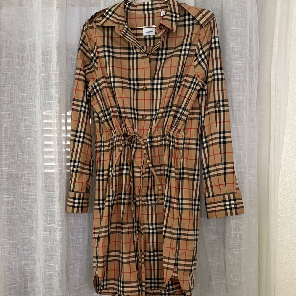 Burberry Beige Plaid Long Sleeve Dress